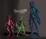 2021 anthro blue_body blue_eyes blue_scales clawed_fingers claws digital_media_(artwork) evamal_(soulwing98) female genitals gills green_body green_scales group hi_res horn humanoid kobold magic male marine merfolk ocular_prosthetic pale_(soulwing98) pawpads phlinston_(soulwing98) prosthetic prosthetic_leg prosthetic_limb pussy red_body red_eyes red_scales scales scalie soulwing98 split_form toe_claws