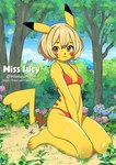 anime_eyes anime_style anthro anthrofied bikini bikini_bottom bikini_top blush breasts clothing female forest forest_background fur hair interspecies looking_at_viewer manga_style nature nature_background plant pokemorph pokephilia solo swimwear tail tree two-piece_swimsuit misslulumochi anime-aniacs nintendo pokemon generation_1_pokemon pikachu pokemon_(species) clip_studio_paint_(artwork) digital_media_(artwork)