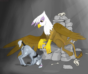 beak bone bowing breasts chair collar cutie_mark dominant duo feathered_wings feathers female feral furniture genitals slave tail throne vulva wings young young_feral autumnbramble friendship_is_magic hasbro my_little_pony mythology gilda_(mlp) silver_spoon_(mlp) annelid avian earth_pony equid equine gryphon horse leech mammal mythological_avian mythological_creature pony 6:5