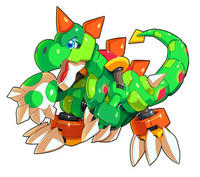 blue_eyes claws egg feral green_body machine male simple_background solo white_background ultimatemaverickx capcom mario_bros mega_man_(series) mega_man_x_(series) nintendo robot yoshi 2017 absurd_res crossover hi_res