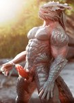 5_fingers anthro balls biceps biped black_claws blurred_background bodily_fluids claws cum cum_drip cum_on_penis cumshot dripping ejaculation erection fingers foreskin genital_fluids genitals glans grey_body grey_scales grey_tail horn humanoid_genitalia humanoid_penis male muscular muscular_anthro muscular_male nude open_mouth outside partially_retracted_foreskin pecs penis pink_glans pink_penis pseudo_hair pupils red_balls red_body red_scales retracted_balls ridged_penis scales slit_pupils small_balls solo standing tail teeth tentacle_hair tentacles thick_penis restfield baldur's_gate baldur's_gate_3 bioware dungeons_and_dragons electronic_arts hasbro wizards_of_the_coast dragonborn_(dnd) scalie 3d_(artwork) blender_(artwork) digital_media_(artwork) hi_res