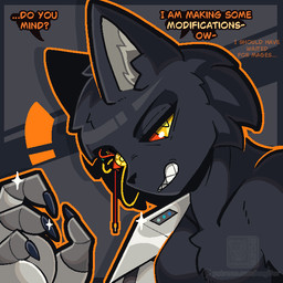 anthro black_body black_fur clothing cybernetic_eye cybernetics cyberware fur looking_at_viewer machine male orange_eyes profile side_view simple_background solo text wire nagifur sypher_(nagifur) cyborg domestic_cat felid feline felis mammal robot 1:1 digital_media_(artwork) english_text pixel_(artwork) portrait