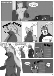 blackmailz canid canine canis clock clothing comic dialogue domestic_dog english_text felid fur gray_(blackmailz) hector_(blackmailz) hi_res male mammal monochrome nude pantherine text tiger