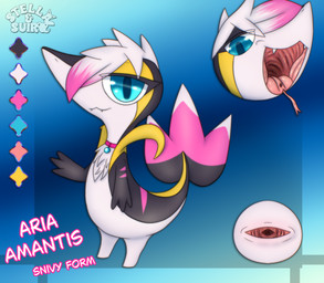 animal_genitalia black_body blue_eyes chibi cloaca collar collar_only color_swatch cute_fangs fangs female female_feral feral forked_tongue fur genitals hair horizontal_cloaca markings mouth_shot multicolored_body multiple_panel narrowed_eyes nude open_mouth pink_body pink_hair simple_background solo standing striped_markings stripes teeth tongue tongue_out white_body white_fur white_hair yellow_body stellaamoris nintendo pokemon aria_(suiro) generation_5_pokemon pokemon_(species) reptile scalie snake snivy absurd_res digital_drawing_(artwork) digital_media_(artwork) hi_res reference_image