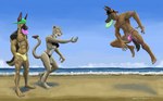 2023 5_fingers 5_toes anthro athletic athletic_anthro athletic_male backwards_baseball_cap backwards_hat barefoot baseball_cap beach bikini bikini_bottom bikini_top black_nose breasts brown_body brown_fur bulge canid canine canis claws clothed clothing domestic_dog fangs feet felid female finger_claws fingers frisbee frisbee_in_mouth fur german_shepherd group hat headgear headwear herding_dog humanoid_feet humanoid_hands jacob_caesari jumping lion male malinois_dog mammal marcus_leo_varro multicolored_body multicolored_fur navel nipples open_mouth open_smile outside pantherine pastoral_dog pecs plantigrade sampsonwoof sarah_maroc seaside sheepdog signature smile speedo story story_in_description swimwear tan_body tan_fur teeth toe_claws toes tongue topless topless_anthro topless_male trio two_tone_body two_tone_fur white_body white_fur