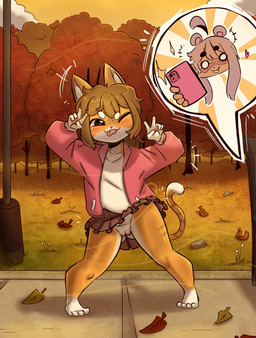 accident accidental_exposure anthro barefoot bottomless bottomwear brown_eyes brown_hair cellphone clothed clothing clothing_lift electronics eyebrows feet female fur genitals gesture hair hand_gesture jacket knock-kneed leaf loli markings multicolored_body multicolored_fur offscreen_character one_eye_closed orange_body orange_fur phone plant skirt skirt_lift solo striped_markings striped_tail stripes tail tail_markings tongue tongue_out topwear tree two_tone_body two_tone_fur v_sign vulva white_body white_fur wind wink young birshy nicole_(sunflower_kat) canid canine felid feline mammal raccoon_dog tanuki absurd_res hi_res