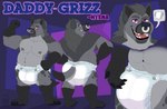 absurd_res anthro belly big_belly big_butt bodily_fluids bottlebear butt clean_diaper clothed clothing confidence confident diaper diaper_fetish diaper_only diapered_dominant facial_piercing fur grey_body grey_fur grizz_(diapered_dad) hi_res hyena incontinence male mammal model_sheet muscular muscular_anthro muscular_male navel nipple_piercing nipples nose_piercing nose_ring open_mouth overweight overweight_anthro overweight_male piercing ring_piercing simple_background slightly_chubby solo standing tail teeth text tongue topless wearing_diaper