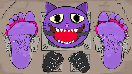 5_fingers 5_toes anthro ball_gag dialated_pupils feet fingers foot_fetish fur gag gagged humanoid_feet humanoid_hands male pink_nose plantigrade purple_body purple_fur smile soles solo tickle_fetish tickle_torture tickling tickling_feet tickling_machine toes whiskers wrinkled_feet wrinkles yellow_eyes mahaha fear_and_hunger pocketcat_(fear_&_hunger) domestic_cat felid feline felis mammal 16:9 animated hi_res widescreen