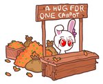 accessory anthro big_eyes carrot female flower flower_in_hair food fur hair hair_accessory plant red_eyes sack simple_background solo standing text vegetable white_background white_body white_fur starbirbz carrots_(starbirbz) lagomorph leporid mammal rabbit 2017 english_text