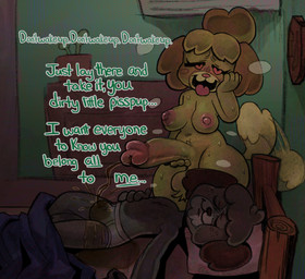 anthro balls bed bedroom bodily_fluids breasts clothing dialogue dirty_talk dresser duo furniture genital_fluids genitals gynomorph gynomorph/male intersex intersex/male male nipples oblivious peeing peeing_on_another penis pillow sex sleep_sex sleeping speech_bubble tail tail_motion tailwag text underwear urine watersports wingding_eyes fornicata animal_crossing nintendo digby_(animal_crossing) isabelle_(animal_crossing) canid canine canis domestic_dog mammal shih_tzu toy_dog english_text hi_res brother_(lore) brother_and_sister_(lore) incest_(lore) sibling_(lore) sister_(lore) twincest_(lore) twins_(lore)