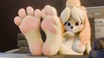 2024 3d_(artwork) 4_toes animal_crossing anthro areola breasts canid canine canis digital_media_(artwork) domestic_dog eyebrows eyelashes feet female fingers foot_focus hair hi_res isabelle_(animal_crossing) mammal nintendo nipples nude pawpads paws shih_tzu soles solo toes toy_dog twintails3d