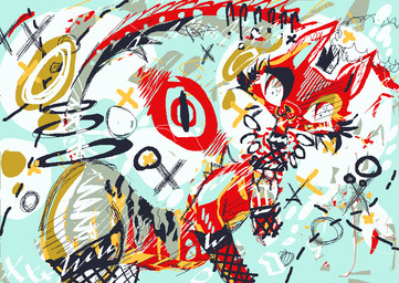 abstract_background anthro clothed clothing female fishnet_clothing fishnet_legwear fur legwear multicolored_body multicolored_fur red_body red_fur red_tail smile solo surrealism tail yellow_body yellow_fur naircat domestic_cat felid feline felis mammal 2017 digital_drawing_(artwork) digital_media_(artwork) microsoft_paint_(artwork)