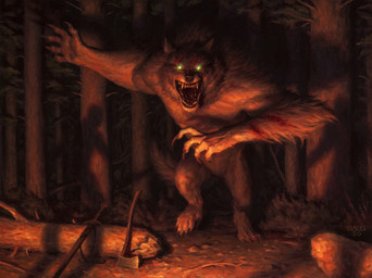 5_fingers angry anthro axe claws detailed_background fingers forest fur glowing glowing_eyes male melee_weapon muscular muscular_anthro night nude open_mouth plant shadow sharp_teeth solo sword tail teeth tree weapon chris_rahn hasbro magic:_the_gathering wizards_of_the_coast canid canine canis mammal wolf 2020 hi_res official_art traditional_media_(artwork)