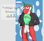 anthro balls black_eyes bottomless clothed clothing foreskin genitals green_hair hair hand_in_pocket hands_in_both_pockets jacket male multicolored_body penis pockets red_body shirt solo topwear two_tone_body assassinfenrir mario_bros nintendo yoshi hi_res shaded