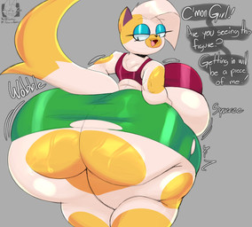 anthro anthrofied big_breasts big_butt black_eyes bottomwear breasts butt clothing dipstick_tail exclamation_point female hair half-closed_eyes huge_breasts huge_butt huge_hips huge_thighs looking_back markings multicolored_body narrowed_eyes onomatopoeia open_mouth overweight overweight_anthro overweight_female question_mark shirt skirt solo sound_effects speech_bubble tail tail_markings tank_top text thick_thighs topwear torn_clothing two_tone_body white_hair wide_hips gardegu adventure_time cartoon_network fionna_and_cake fionna_and_cake_(franchise) cake_the_cat domestic_cat felid feline felis mammal absurd_res english_text hi_res