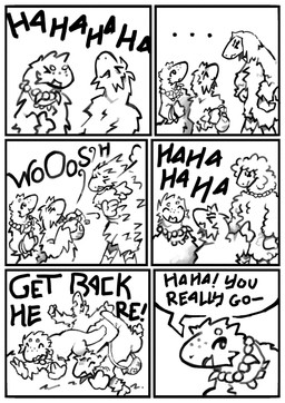 anthro bag bangle dialogue feet female fluffy freckles fur group jewelry laugh male necklace running running_on_all_fours scales sound_effects tail text wet wind yelling yvme beasties_(series) jubilee_(beasties) ruper_(beasties) smilo_(beasties) theripo absurd_res comic english_text hi_res monochrome