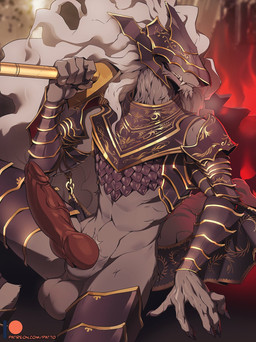 animal_genitalia animal_penis anthro armor athletic balls big_penis biped black_armor breastplate canine_genitalia canine_penis erection fangs fur genitals grey_body grey_fur hair headgear helmet holding_melee_weapon holding_object holding_sword holding_weapon knot long_penis male male_anthro melee_weapon penis sheath sitting solo sword teeth text vambrace weapon white_hair patto elden_ring fromsoftware maliketh_(elden_ring) canid canine canis mammal wolf 2022 hi_res url