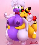 bow_tie breasts busty_feral duo female female_feral feral genitals gradient_background heart_symbol hug hugging_another hugging_from_behind male male_feral pink_background purple_body pussy simple_background yellow_body galv3z_(artist) nintendo pokemon ampharos generation_2_pokemon generation_6_pokemon goodra pokemon_(species) 2021 hi_res signature