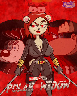 baton belt big_breasts bodysuit bracelet breasts clothing curvy_figure female group hair hourglass_figure jewelry lipstick makeup male nipple_outline parody poster red_eyes red_hair side_view simple_background skinsuit small_waist smile smirk textured_background tight_clothing white_body wide_hips tsm-draws marvel nickelodeon t.u.f.f._puppy black_widow_(marvel) dudley_puppy eric_(t.u.f.f._puppy) lola_frostki sharing_moose bear canid canine canis deer domestic_cat domestic_dog felid feline felis mammal moose new_world_deer polar_bear ursine 2020 colored hi_res shaded signature