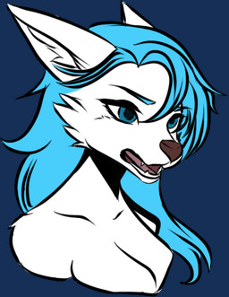 angry anthro armor bared_teeth blue_eyes blue_hair clothed clothing female fierce front_view growling hair magic_user markings open_mouth royalty solo tattoo teeth topless topless_female snowiefeather thermia_(character) canid canine canis fox hybrid mammal wolf alpha_channel low_res