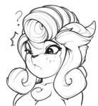 anthro chest_tuft confusion female hair horn question_mark simple_background solo tuft white_background conditional_dnp daserfomalhaut rivals_of_aether absa bovid caprine goat mammal bust_portrait monochrome portrait sketch