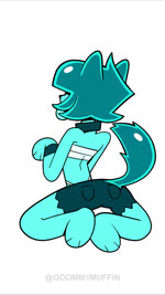 anthro blue_body blue_fur bodily_fluids bottomwear buckteeth clothing collar duo ectoplasm eyewear face_lick female fur glasses grossed_out hair hair_over_eyes licking saliva shorts simple_background teeth tongue unusual_bodily_fluids unusual_saliva white_background goommymuffin sound_warning approach_lick_return goommy_(goommymuffin) muffin_(goommymuffin) domestic_cat felid feline felis ghost mammal mouse murid murine rodent spirit 2025 9:16 animated hi_res meme short_playtime sound webm