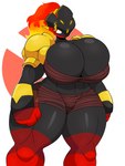 3:4 armarouge bandage big_breasts breasts cleavage clothed clothing female fire generation_9_pokemon hi_res huge_breasts huge_hips huge_thighs humanoid multicolored_body nintendo omegabrawl orange_pupils pokemon pokemon_(species) pupils red_eyes shoulder_guards solo thick_thighs two_tone_body wide_hips wrappings