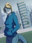 anthro blonde_hair blue_eyes breasts city city_background clothed clothing female hair outside smile solo tail ldr jamie_(ldr) cetacean dolphin mammal marine oceanic_dolphin toothed_whale 2019 3:4 absurd_res digital_media_(artwork) hi_res