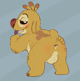 anal_fluids antennae_(anatomy) anus back_markings backsack balls bedroom_eyes blush bodily_fluids brown_eyes brown_markings buckteeth butt dipstick_antennae feral fur genitals half-closed_eyes looking_aside looking_at_viewer male markings multicolored_antennae narrowed_eyes pattern_background pupils purple_tongue red_nose seductive semi-anthro simple_background small_tail solo spread_butt spreading striped_background sweat tail teeth tongue tongue_out white_pupils yellow_body yellow_fur spacegaylien disney lilo_and_stitch reuben_(lilo_and_stitch) alien experiment_(lilo_and_stitch) 2022 digital_drawing_(artwork) digital_media_(artwork) watermark