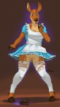 anthro apron biped blue_eyes breasts clothed clothing dress female genitals hooves legwear magic no_underwear potion pussy solo standing stockings surprise transformation unguligrade upskirt siyah alice_in_wonderland deer mammal 2015