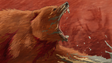 ambiguous_gender attack blood bodily_fluids colored_blood empty_eyes feral gore green_blood grey_blood open_mouth roaring saliva sharp_teeth solo teeth unusual_blood unusual_bodily_fluids blackrazorbill animorphs rachel_(animorphs) bear brown_bear grizzly_bear mammal ursine 16:9 2015 widescreen