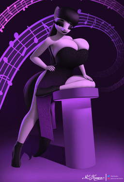 anthro big_breasts black_clothing black_dress black_eyeshadow black_lips black_lipstick black_tail boots breasts clothing colored_nails cutie_mark dress eyelashes eyeshadow female footwear gradient_dress grey_body hand_on_hip lips lipstick looking_at_viewer makeup multicolored_clothing multicolored_dress musical_note musical_symbol nails purple_clothing purple_dress purple_eyes purple_nail_polish purple_nails shoes solo symbol tail two_tone_clothing two_tone_dress clearvision friendship_is_magic hasbro my_little_pony octavia_(mlp) earth_pony equid equine horse mammal pony absurd_res hi_res