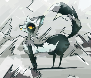 ambiguous_gender blue_nose detailed_background feral fur grey_body grey_fur rock solo teal_body teal_fur yellow_eyes naircat canid canine domestic_cat felid feline felis mammal 2015 digital_drawing_(artwork) digital_media_(artwork)