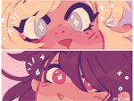 anthro blonde_hair blue_eyes blush blush_lines brown_body close-up dark_hair duo eyelashes face_focus female freckles glistening glistening_eyes hair looking_at_another love male red_eyes red_nose romantic tan_body tan_skin jxitrash deltarune undertale_(series) kris_(deltarune) noelle_holiday cervine deer human mammal new_world_deer reindeer 2021 2_frame_animation 4:3 animated short_playtime signature