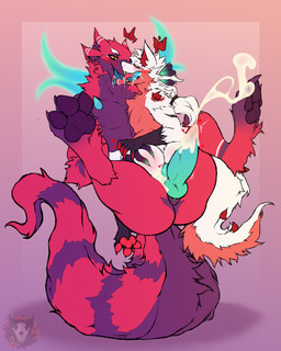 4_ears anal anal_penetration anthro anus big_butt big_claws big_feet big_penis blue_penis blue_tongue bodily_fluids butt claws cum cum_in_ass cum_inside digitigrade duo feet french_kissing fur genital_fluids genitals hand_on_butt hand_on_head insect_wings kissing male male/male multi_ear nude paws pecs penetration penis red_body simple_background sitting sitting_on_another spikes tail thick_tail thick_thighs tongue tongue_out white_body wings yellow_eyes wesitostheaccursed lorgar_(ceti') arthropod centipede ceti'_(species) hybrid mammal myriapod 4:5 absurd_res hi_res