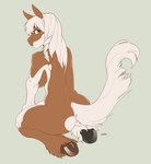 anthro biped braided_hair brown_body brown_fur female fur green_eyes hair kneeling long_hair looking_at_viewer nude raised_tail sitting smile solo tail white_body white_fur white_hair doxy xetsa equid equine horse mammal