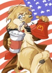 alternate_species american_flag anthro bag bendy_straw beverage canton clothing container cup disposable_cup drinking_straw drinking_straw_in_mouth dual_holding eyewear fast_food flag flag_background food food_container furrification glasses holding_bag holding_container holding_cup holding_disposable_cup holding_object jacket male pince-nez simple_background solo topwear united_states_of_america vampirechicken hetalia mcdonald's america_(hetalia) bird_dog canid canine canis cocker_spaniel domestic_dog hunting_dog mammal spaniel