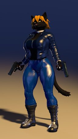 abs anthro bandaged_hand biker_boots biker_jacket black_body black_fur black_tail blonde_hair blue_bottomwear blue_clothing blue_jacket blue_pants blue_topwear boots bottomwear brooch choker claws clothing colored_nails desert_eagle dual_wielding female footwear fur gun hair hand_wraps handgun holding_gun holding_handgun holding_object holding_pistol holding_ranged_weapon holding_weapon jacket jewelry leather leather_boots leather_bottomwear leather_clothing leather_footwear leather_jacket leather_pants leather_topwear looking_at_viewer nails navel necklace pants pistol pose ranged_weapon shoes simple_background smile smiling_at_viewer smirk smirking_at_viewer solo tail thick_thighs topwear weapon wraps yellow_eyes zipper_topwear thevestige petruz_(modeler) cat_(petruz) lyra_(thevestige) domestic_cat felid feline felis mammal 3d_(artwork) 9:16 digital_media_(artwork) hi_res portrait source_filmmaker_(artwork)
