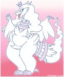 ambiguous_gender anthro anthrofied bodily_fluids border claws crown fangs fluffy headgear overweight pokemorph saliva solo teeth thick_thighs tongue white_border milkshake-lion nintendo pokemon generation_5_pokemon legendary_pokemon pokemon_(species) reshiram hi_res