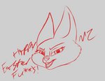 anthro buckteeth female fur holidays long_ears looking_at_viewer open_mouth profanity solo teeth text tongue mazarku easter lagomorph leporid mammal rabbit english_text headshot_portrait monochrome portrait red_and_white signature sketch