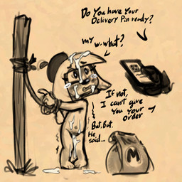 age_difference ambiguous_gender anthro bdsm biped bodily_fluids bondage bound cellphone clothing cum cum_covered cum_from_vagina cum_in_hair cum_in_mouth cum_in_vagina cum_inside cum_on_belly cum_on_body cum_on_face cum_on_ground dialogue disembodied_hand duo electronics female female_anthro female_focus genital_fluids gesture hair hand_gesture hands_tied hat hat_only headgear headgear_only headwear headwear_only holding_cellphone holding_object holding_phone larger_ambiguous leaking_cum loli looking_at_another messy mostly_nude mostly_offscreen_character navel older_ambiguous phone pointing pole pose restraints rope rope_bondage shaking short_hair simple_background size_difference smaller_female standing talking_to_another text young young_anthro young_female younger_female soulcentinel tiera_(inkdragonworks) canid canine canis domestic_dog mammal 2026 digital_drawing_(artwork) digital_media_(artwork) english_text monochrome