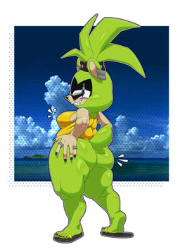 anthro big_breasts big_butt black_body black_fur black_nails black_nose blue_eyes blush blush_lines breasts butt clothing colored_nails ear_piercing eyewear feet female footwear fur green_body green_fur looking_at_viewer looking_back looking_back_at_viewer nails nipple_outline one-piece_swimsuit overweight overweight_anthro overweight_female piercing ring sandals sharp_teeth shoes smile solo sunglasses swimwear tan_body tan_fur teeth thick_thighs wide_hips yellow_clothing yellow_swimwear unfunnybill idw_publishing sega sonic_the_hedgehog_(comics) sonic_the_hedgehog_(idw) sonic_the_hedgehog_(series) surge_the_tenrec afrosoricid mammal tenrec hi_res