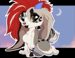 anthro big_ears breasts chibi ears_down featureless_crotch female fur grey_body grey_fur hair happy horn long_ears long_hair looking_at_viewer looking_pleasured muzzle_(object) pivoted_ears red_hair simple_background smile solo tail white_body white_fur shyryp shyryp_(character) canid canine hybrid mammal absurd_res alpha_channel digital_media_(artwork) hi_res