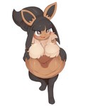 anthro bangs black_hair breasts brown_body brown_ears brown_eyes brown_fur cute_fangs eye_through_hair fangs female female_anthro fingers fluffy fluffy_breasts front_view fur hair open_mouth open_smile simple_background smile solo standing tan_body tan_fur teeth translucent translucent_hair white_background abyss_creature_(artist) nintendo pokemon fan_character eevee generation_1_pokemon generation_3_pokemon hybrid mawile pokemon_(species) 2024 absurd_res digital_drawing_(artwork) digital_media_(artwork) full-length_portrait hi_res portrait