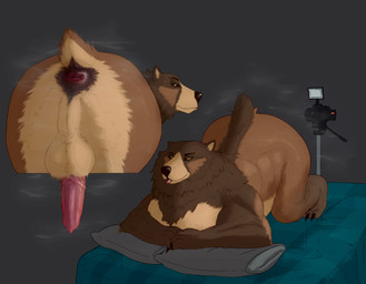 5_fingers 5_toes all_fours anatomically_correct anatomically_correct_genitalia anatomically_correct_penis animal_genitalia animal_penis anthro anus anus_focus arm_markings aroused ass_up backsack balls bear_ears bed bed_sheet bedding belly big_anus big_balls big_butt big_penis biped brown_arms brown_body brown_claws brown_ears brown_feet brown_fur brown_hands brown_legs brown_mane brown_paws brown_tail butt butt_focus butt_musk camera cheek_markings claws digital_camera erection eyebrows facial_markings feet finger_claws fingers fluffy fluffy_tail fur fur_markings furniture genitals hair handpaw head_markings inside inviting long_penis looking_at_viewer looking_back looking_back_at_viewer lying male male_anthro mane mane_hair markings mattress monotone_balls monotone_feet monotone_genitals monotone_hands monotone_inner_ear monotone_markings multicolored_anus multicolored_body multicolored_ears multicolored_fur multicolored_penis musk musky_anus musky_ass musky_balls musky_body musky_butt musky_penis muzzle_(marking) nude on_bed on_front on_pillow orange_eyes paws penis perineum pillow pink_penis plantigrade presenting presenting_anus presenting_balls presenting_hindquarters purple_anus raised_tail rear_view recording recording_device recording_devices red_anus red_penis short_ears short_fur short_tail simple_background slightly_chubby slightly_chubby_anthro slightly_chubby_male small_ears small_tail snout snout_markings solo staring_at_camera tail tail_anus tan_balls tan_belly tan_body tan_ears tan_fur tan_markings tan_tail thick_penis thick_thighs three-quarter_view toe_claws toes tongue tongue_out two_tone_anus two_tone_body two_tone_ears two_tone_fur two_tone_penis two_tone_tail ursine_ears ursine_genitalia ursine_penis vein veiny_penis video_camera wide_hips hazed01 third-party_edit kuruk_(character) bear brown_bear grizzly_bear mammal ursidae ursine 2025 absurd_res digital_drawing_(artwork) digital_media_(artwork) hi_res monochrome shaded sketch