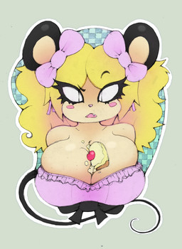 3d_mousepad anthro big_breasts boob_mousepad breasts cleavage clothed clothing confusion dress dwarfism female food food_fetish food_play huge_breasts mousepad_design pigtails pupils ribbons slightly_chubby slit_pupils solo tail thin_tail smokyjai tiffy_cheesecake mammal mouse murid murine rodent