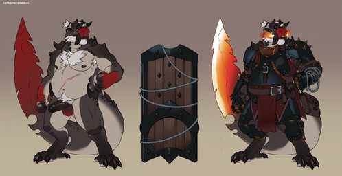 accessory anthro bag balls beard belly black_body black_penis body_hair chain chest_hair chest_scar clothed clothed_anthro clothed_male clothing erection facial_hair fire foreskin fully_clothed fully_clothed_anthro fully_clothed_male furgonomics genitals grey_background grey_body hair horn humanoid_genitalia humanoid_penis male male_anthro musclegut muscular muscular_anthro muscular_male nude nude_anthro nude_male overweight overweight_anthro overweight_male penis red_body red_sclera scar simple_background solo standing tail tail_accessory tail_bag tusks vein veiny_penis white_eyes white_hair sinibun_95 capcom monster_hunter brute_wyvern glavenus 2022 hi_res