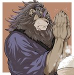 anthro asian_clothing bowl brown_mane clothing container east_asian_clothing eyebrows food hair japanese_clothing kimono male mane mane_hair muscular muscular_anthro muscular_male rice solo thick_eyebrows nao901 lifewonders live_a_hero toshu felid lion mammal pantherine hi_res