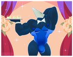 anthro blue_body blue_clothing blue_nipples border bulge clothing curtains flower male mask muscular muscular_anthro muscular_male nipples pecs plant playboy_bunny simple_background solo sparkles white_border redeyedgazer deltarune undertale_(series) avian swatchling hi_res