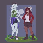 anthro antlers border bottomwear clothed clothing clothing_around_waist duo fully_clothed gynomorph hand_on_hip horn intersex looking_aside male outside purple_border shirt shirt_around_waist shorts tank_top topwear arino deltarune undertale undertale_(series) asriel_dreemurr dess_holiday bovid caprine deer goat mammal 1:1 hi_res